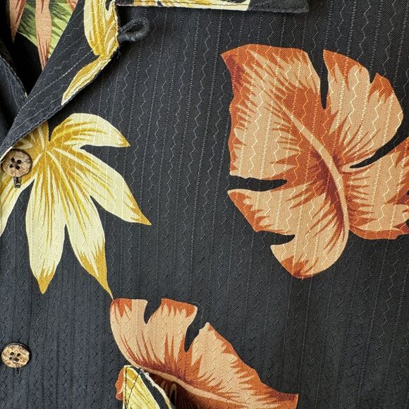Jos A Bank 100% Silk Hawaiian Camp Shirt Men's Large Black Tropical Floralwhat - Picture 5 of 10